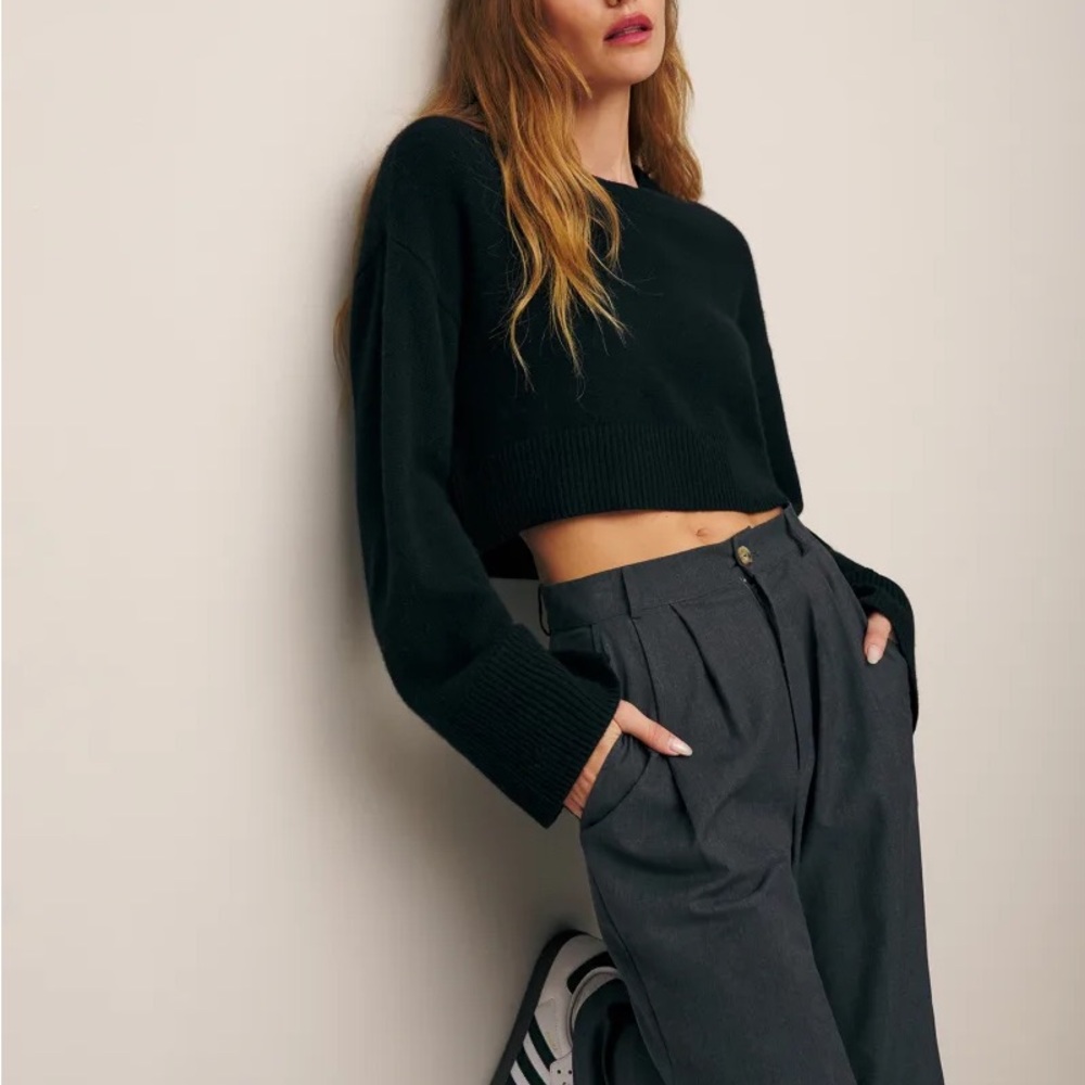 Reformation Black Cropped Sweater